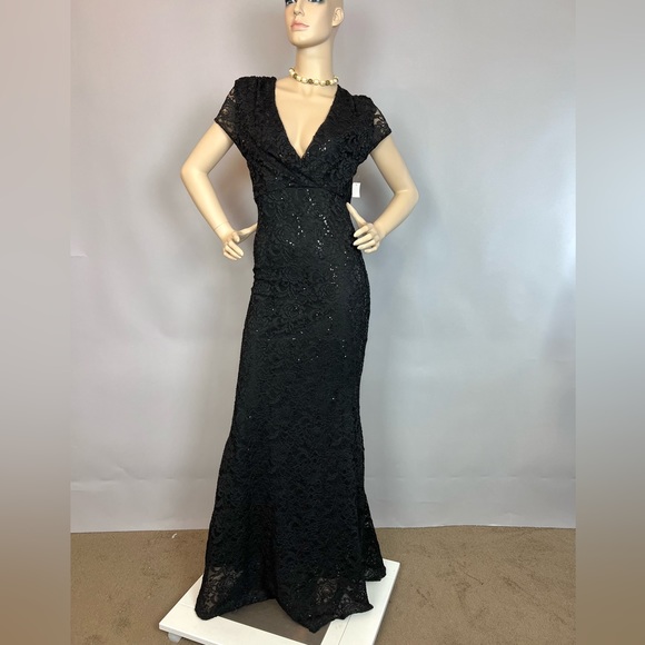 La Scala Dresses Vintage La Scala Black Lace Sequin Formal Evening